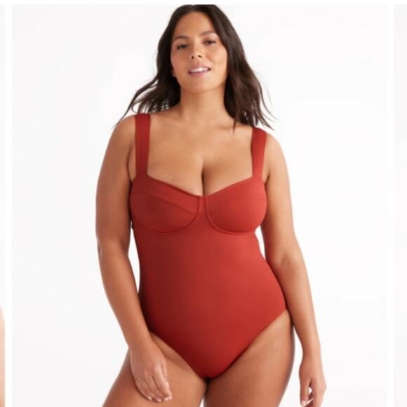 Knix Balcony Cup Wide Strap Back Tie Closure One-Piece Swimsuit Lava Rust Large - Picture 2 of 7